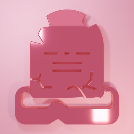 Pink Tombstone with RIP written on it icon isolated on pink background. Grave icon. Minimalism concept. 3D render illustration.の写真素材