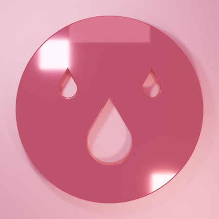 Pink Water drop icon isolated on pink background. Minimalism concept. 3D render illustration.の写真素材