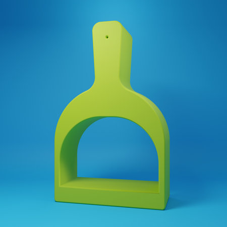 Green Dustpan icon isolated on blue background. Cleaning scoop services. Minimalism concept. 3D...