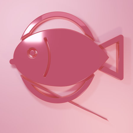 Pink Fish icon isolated on pink background. Minimalism concept. 3D render illustration.の写真素材