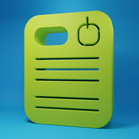 Green Dossier folder icon isolated on blue background. Minimalism concept. 3D render illustration.の写真素材