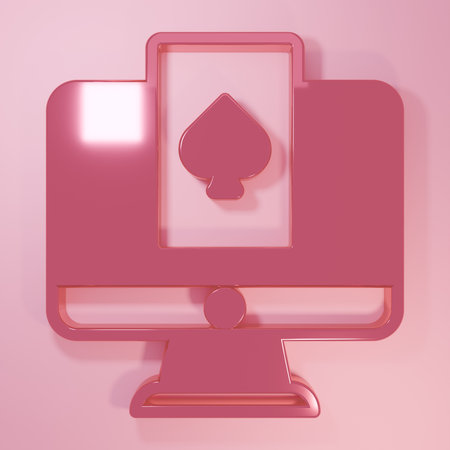 Pink Online poker table game icon isolated on pink background. Online casino. Minimalism concept. 3D render illustration.の写真素材