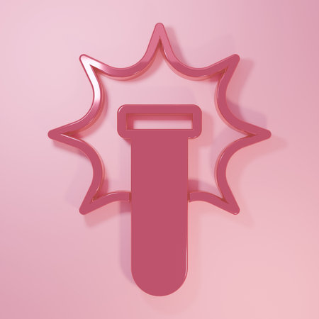 Pink Chemical experiment, explosion in the flask icon isolated on pink background. Chemical explosion in a test tube. Minimalism concept. 3D render illustration.の写真素材