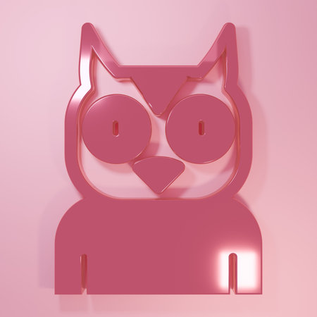 Pink Owl bird icon isolated on pink background. Animal symbol. Minimalism concept. 3D render illustration.の写真素材