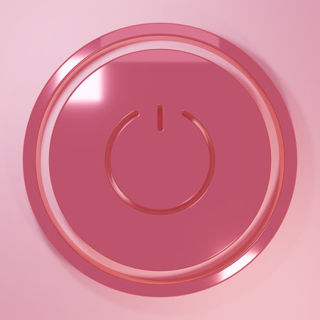 Pink Power button icon isolated on pink background. Start sign. Minimalism concept. 3D render illustration.の写真素材