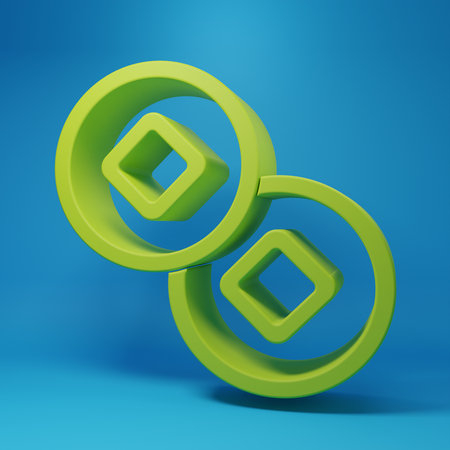 Green currency symbol icon isolated on blue background. Coin money. Banking currency sign. Cash symbol. Minimalism concept. 3D render illustration.の写真素材