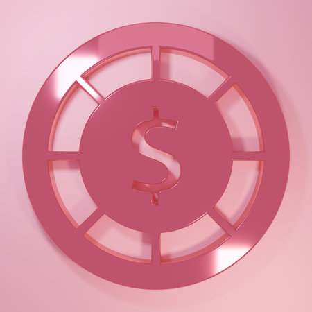 Pink Casino chips icon isolated on pink background. Casino gambling. Minimalism concept. 3D render illustration.の写真素材