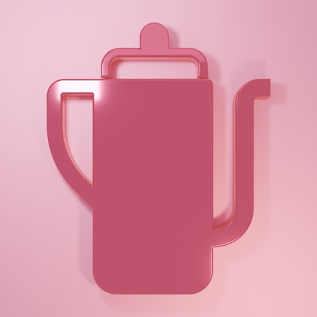 Pink Traditional Chinese tea ceremony icon isolated on pink background. Teapot with cup. Minimalism concept. 3D render illustration.の写真素材
