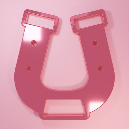 Pink Horseshoe icon isolated on pink background. Minimalism concept. 3D render illustration.の写真素材