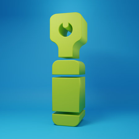 Green Bottle opener icon isolated on blue background. Minimalism concept. 3D render illustration.の写真素材