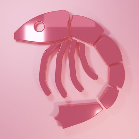 Pink Shrimp icon isolated on pink background. Minimalism concept. 3D render illustration.の写真素材