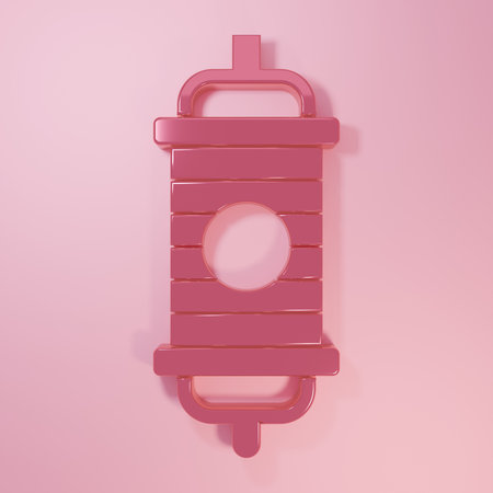 Pink Chinese paper lantern icon isolated on pink background. Minimalism concept. 3D render illustration.の写真素材