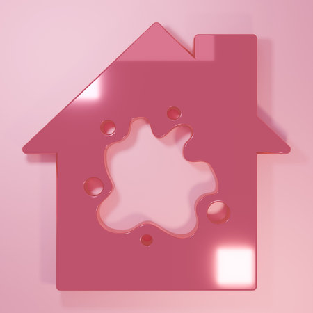 Pink Painting the house icon isolated on pink background. Minimalism concept. 3D render illustration.の写真素材