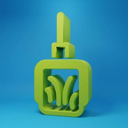 Green Dustpan icon isolated on blue background. Cleaning scoop services. Minimalism concept. 3D render illustration.の写真素材