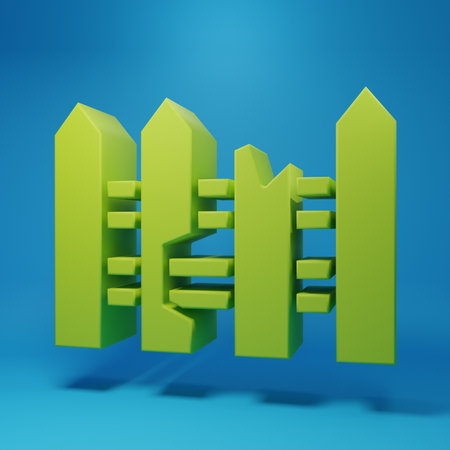 Green Garden fence wooden icon isolated on blue background. Minimalism concept. 3D render illustration.の写真素材