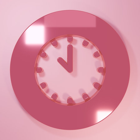 Pink Clock icon isolated on pink background. Time symbol. Minimalism concept. 3D render illustration.の写真素材