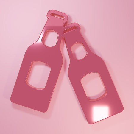 Pink Beer bottle icon isolated on pink background. Minimalism concept. 3D render illustration.の写真素材