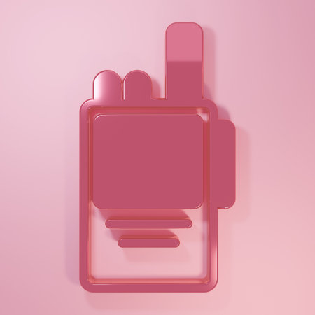 Pink Walkie talkie icon isolated on pink background. Portable radio transmitter icon. Radio transceiver sign. Minimalism concept. 3D render illustration.の写真素材