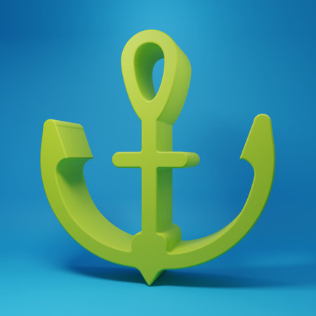Green Anchor icon isolated on blue background. Minimalism concept. 3D render illustration.の写真素材