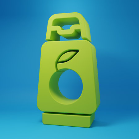 Green Bottle of shampoo icon isolated on blue background. Minimalism concept. 3D render illustration.の写真素材