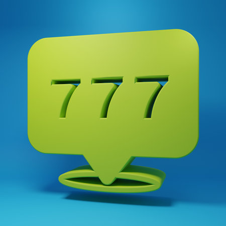 Green Slot machine with lucky sevens jackpot icon isolated on blue background. Minimalism concept. 3D render illustration.の写真素材