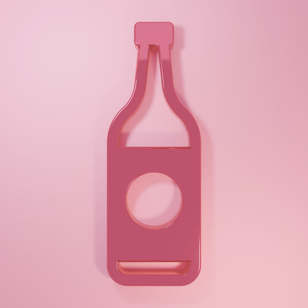 Pink bottle icon isolated on pink background. Minimalism concept. 3D render illustration.の写真素材