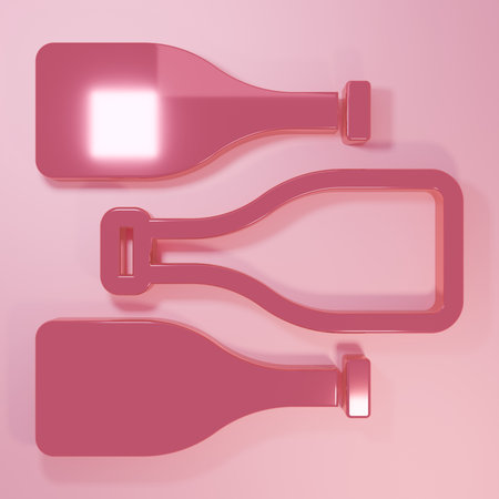Pink Bottles of wine icon isolated on pink background. Minimalism concept. 3D render illustration.の写真素材
