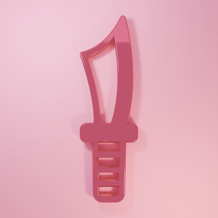 Pink Military knife icon isolated on pink background. Minimalism concept. 3D render illustration.の写真素材
