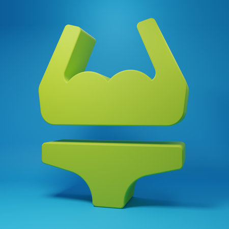 Green Swimsuit icon isolated on blue background. Minimalism concept. 3D render illustration.の写真素材