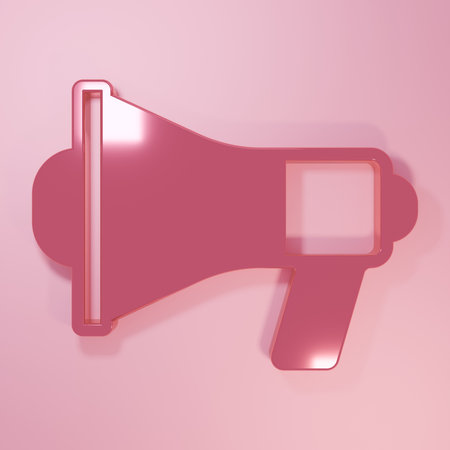 Pink Megaphone icon isolated on pink background. Speaker sign. Minimalism concept. 3D render illustration.の写真素材