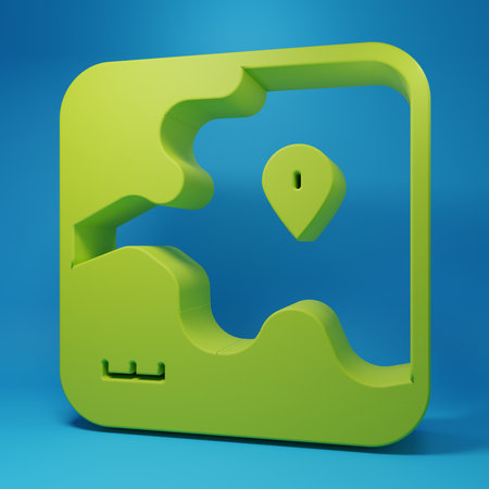 Green Africa safari map icon isolated on blue background. Minimalism concept. 3D render illustration.の写真素材