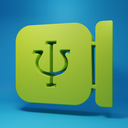 Green Psychology icon isolated on blue background. Psi symbol. Mental health concept, psychoanalysis analysis and psychotherapy. Minimalism concept. 3D render illustration.の写真素材