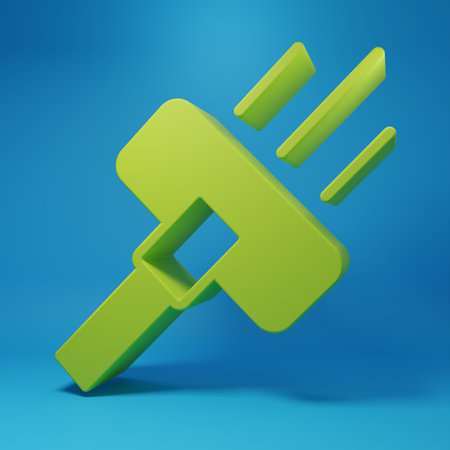 Green Vacuum cleaner icon isolated on blue background. Minimalism concept. 3D render illustration.の写真素材