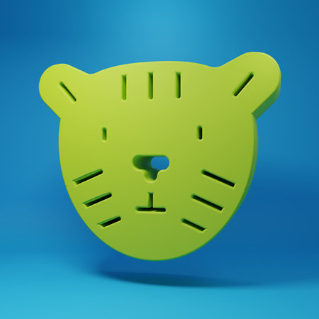 Green Tiger head icon isolated on blue background. Minimalism concept. 3D render illustration.の写真素材
