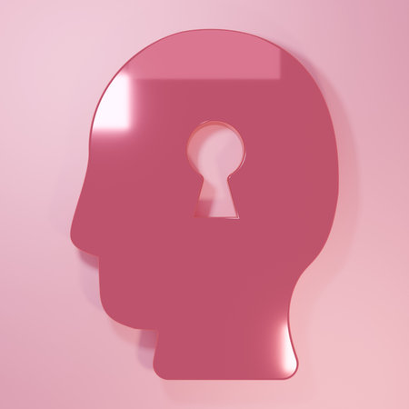 Pink Solution to the problem in psychology icon isolated on pink background. Key. Therapy for mental health. Minimalism concept. 3D render illustration.の写真素材