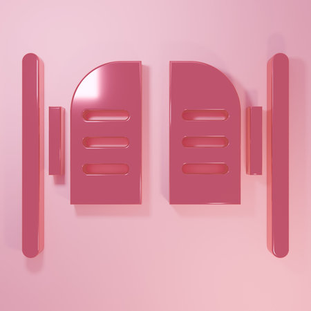 Pink Old western swinging saloon door icon isolated on pink background. Minimalism concept. 3D render illustration.の写真素材