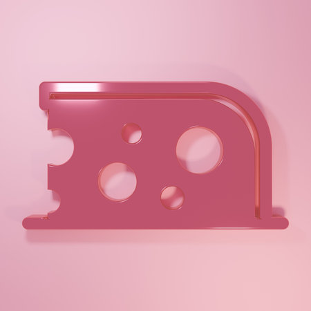 Pink Cheese icon isolated on pink background. Minimalism concept. 3D render illustration.の写真素材