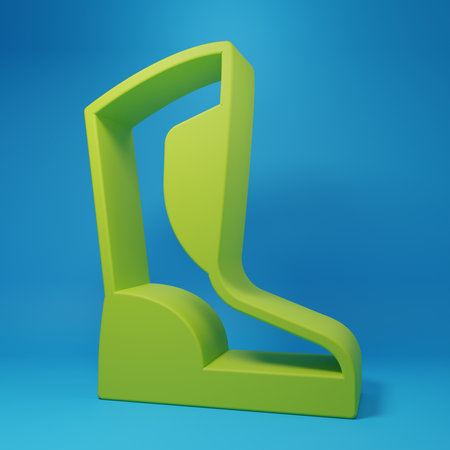Green Fire boots icon isolated on blue background. Minimalism concept. 3D render illustration.の写真素材