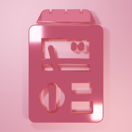 Pink Dosimeter for measuring radiation icon isolated on pink background. Gamma radiation personal dosimeter. Minimalism concept. 3D render illustration.の写真素材