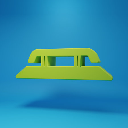 Green Skateboard stairs with rail icon isolated on blue background. Minimalism concept. 3D render illustration.の写真素材