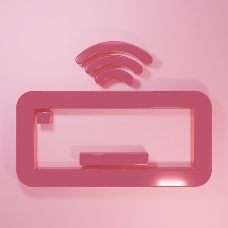 Pink Computer keyboard icon isolated on pink background. PC component sign. Minimalism concept. 3D...