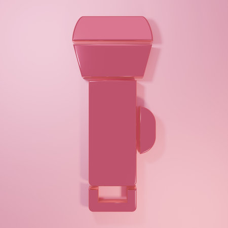 Pink Flashlight icon isolated on pink background. Minimalism concept. 3D render illustration.の写真素材