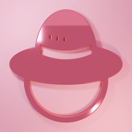 Pink Camping hat icon isolated on pink background. Beach hat panama. Explorer travelers hat for hiking, tourism. Minimalism concept. 3D render illustration.の写真素材