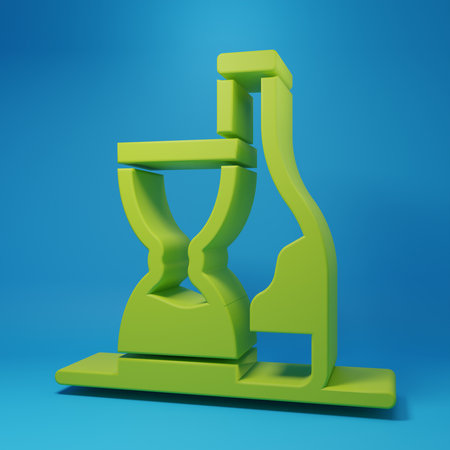 Green Bottle icon isolated on blue background. Minimalism concept. 3D render illustration.の写真素材