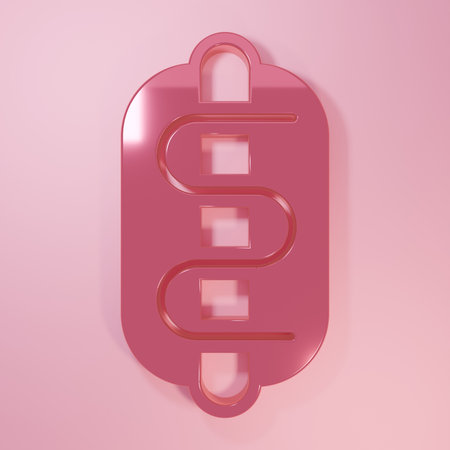 Pink Hotdog sandwich icon isolated on pink background. Sausage icon. Fast food sign. Minimalism concept. 3D render illustration.の写真素材
