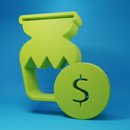 Green Auction ancient vase icon isolated on blue background. Auction bidding. Sale and buyers. Minimalism concept. 3D render illustration.の写真素材