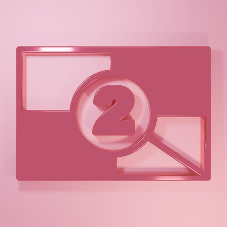Pink Old film movie countdown frame icon isolated on pink background. Vintage retro cinema timer count. Minimalism concept. 3D render illustration.の写真素材