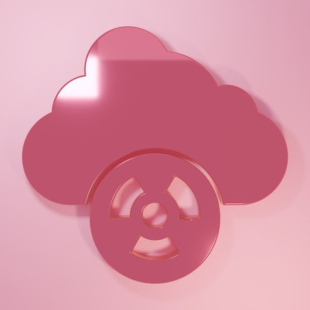 Pink Acid rain and radioactive cloud icon isolated on pink background. Effects of toxic air pollution on the environment. Minimalism concept. 3D render illustration.の写真素材