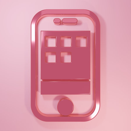 Pink Smartphone, mobile phone icon isolated on pink background. Minimalism concept. 3D render illustration.の写真素材