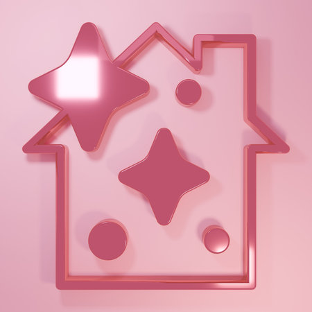 Pink Home cleaning service concept icon isolated on pink background. Building and house. Minimalism concept. 3D render illustration.の写真素材